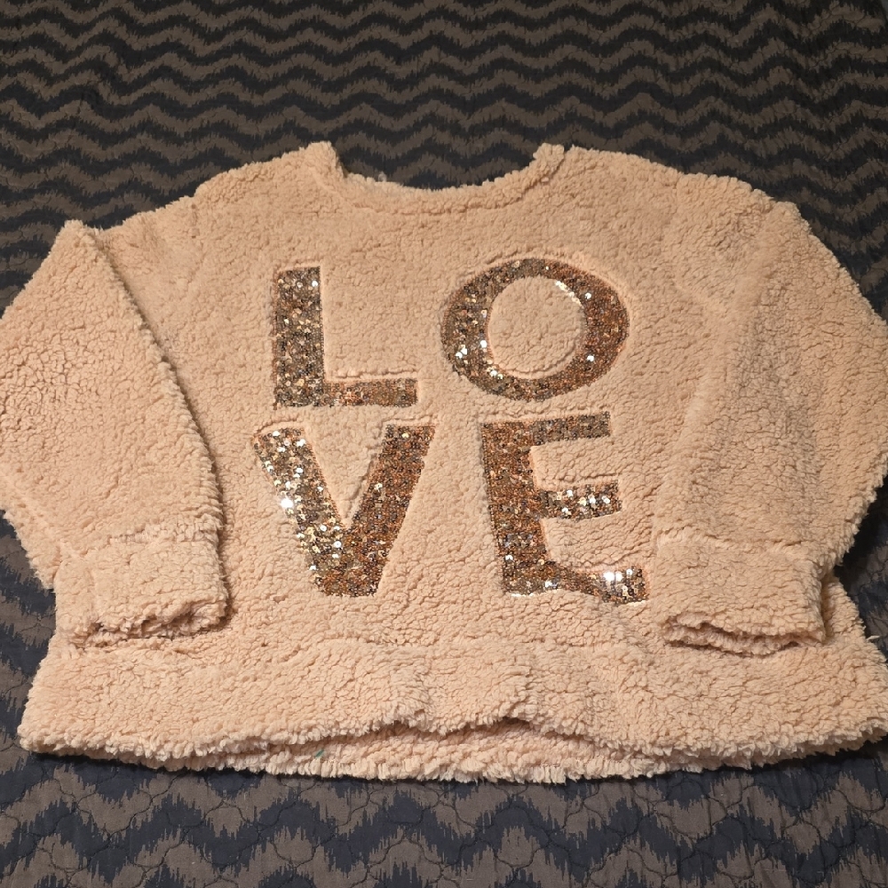 Miss Chievous Beige Sherpa Sweater with Sequin Detail